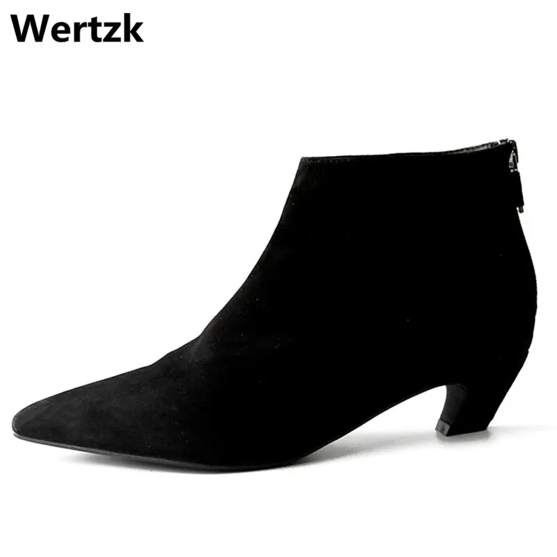 Wertzk Новинка 2020 Модные Остроносые ботильоны осенние женские ботинки на низком