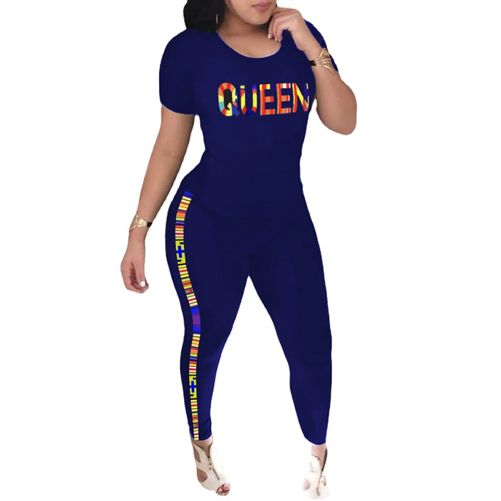 

Женский комплект из двух предметов, комплект из топа и брюк с принтом королевы, пикантные пуловеры с коротким рукавом и брюки с высокой тали...