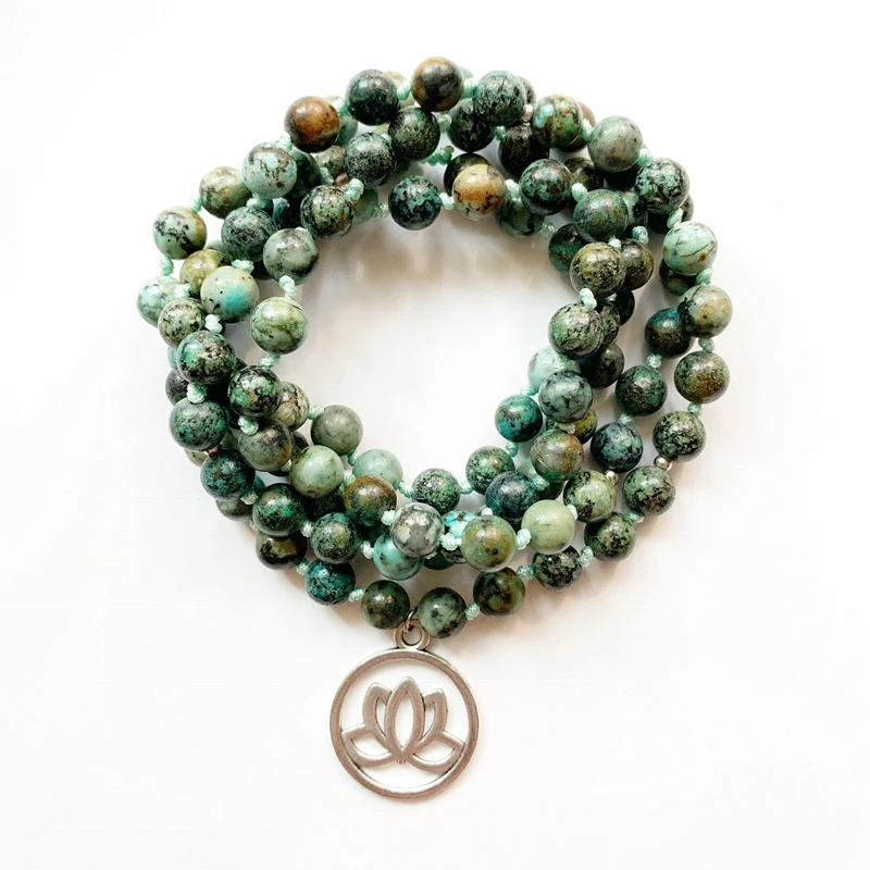 Натуральный Африканский Бирюзовый Камень Четки Будда декор ожерелье мала 108