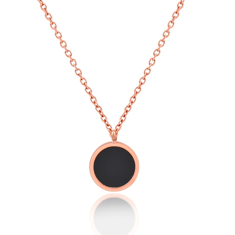 

LEEKER round black pendant charm stainless steel necklaces necklaces for women rose gold color chain 2021 new arrival 307 LK2