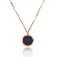 leeker round black pendant charm stainless steel necklaces necklaces for women rose gold color chain 2021 new arrival 307 lk2