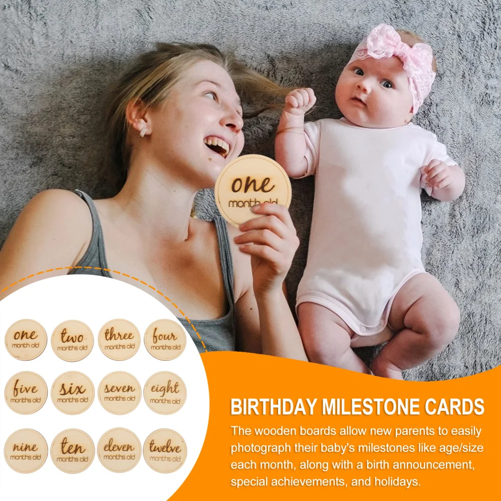 

12pcs Wooden Baby Monthly Milestone Cards Newborn Monthly Memory Cards