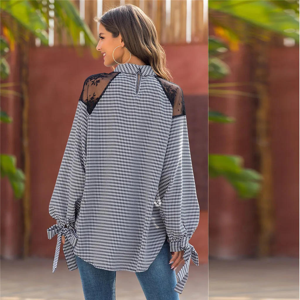Модная Повседневная клетчатая рубашка для женщин с длинным рукавом и v образным