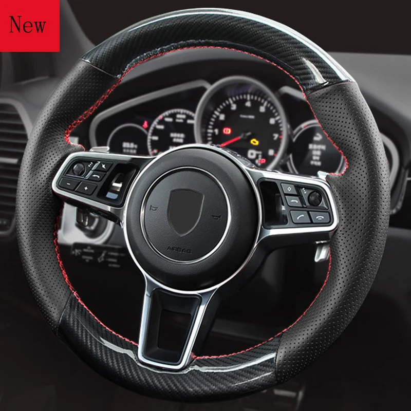 

car steering wheel coverfor porsche cayenne macan panamera 718 hand-stitched carbon fiber leathercar accessories