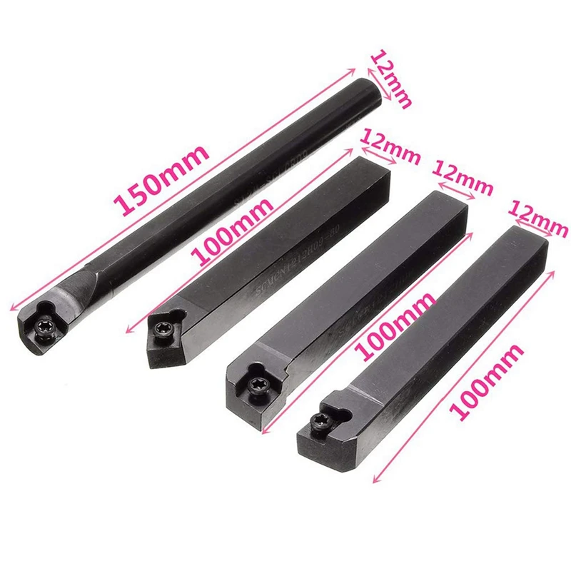 

4Pcs 12mm Lathe Turning Tool Holder + 10Pcs Inserts Holder Boring Bar for Lathe Cutter Metal Turning