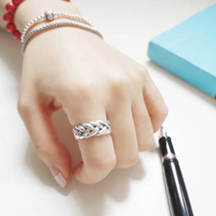 

DIEERLAN Bohemian Vintage 925 Sterling Silver Weaving Rings For Women Gifts Girls Open Retro Rings New Bridal Wedding Jewelry