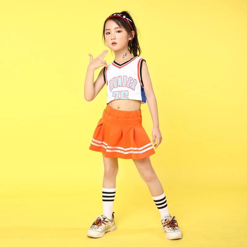 Детская одежда в стиле хип хоп белый Повседневный жилет топы оранжевая юбка для