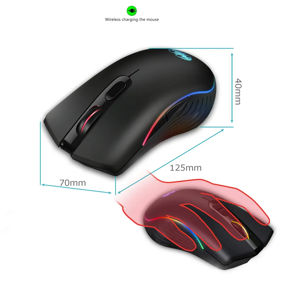 Беспроводной игровой Мышь 1600 Точек на дюйм 12000FPS 7 кнопок RGB задний светильник
