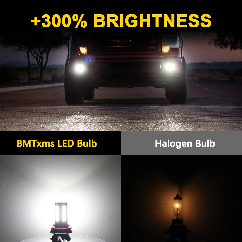 

BMTxms 2X H11 LED Fog Light Bulbs H8 H9 H16 JP 9005 HB3 9006 HB4 LED CSP 6000k White 12V DRL Car Daytime Running Auto Lamp