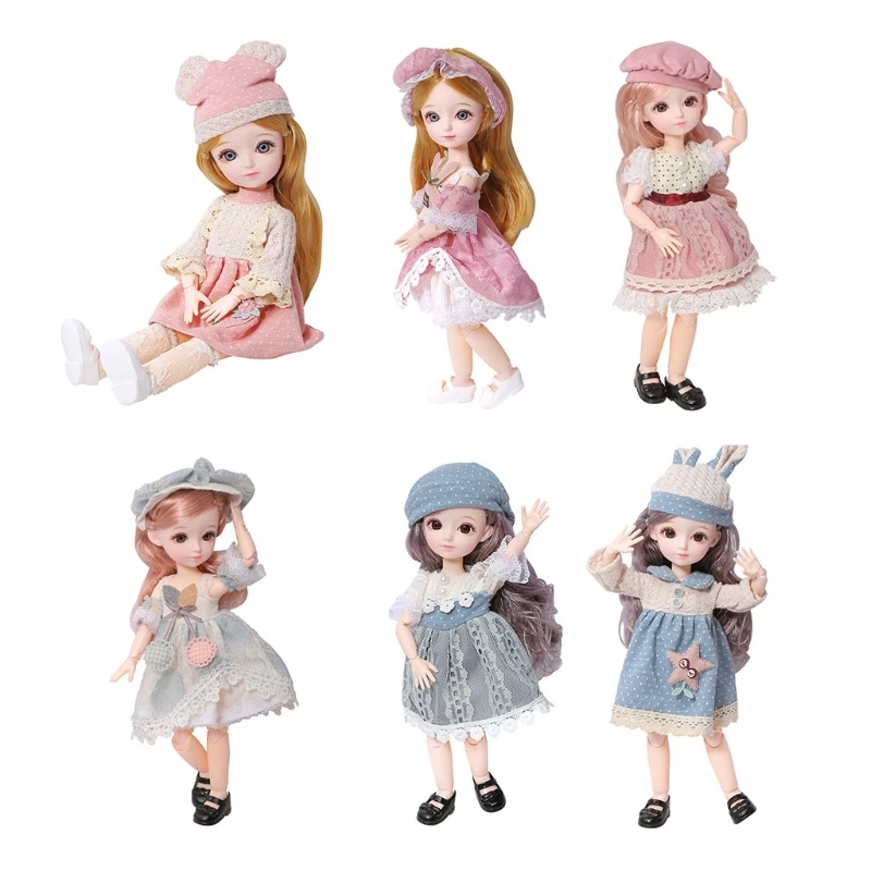 

6 Types Cute Big Eyed Princess Doll with Fashion Dress DIY Girls Make Up Jointed Doll Gift with Gift Box Children Pretend Play