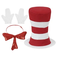 christmas dr seus cosplay costume accessoris set white striped top hat birthday party hat bowknot short gloves performance prop