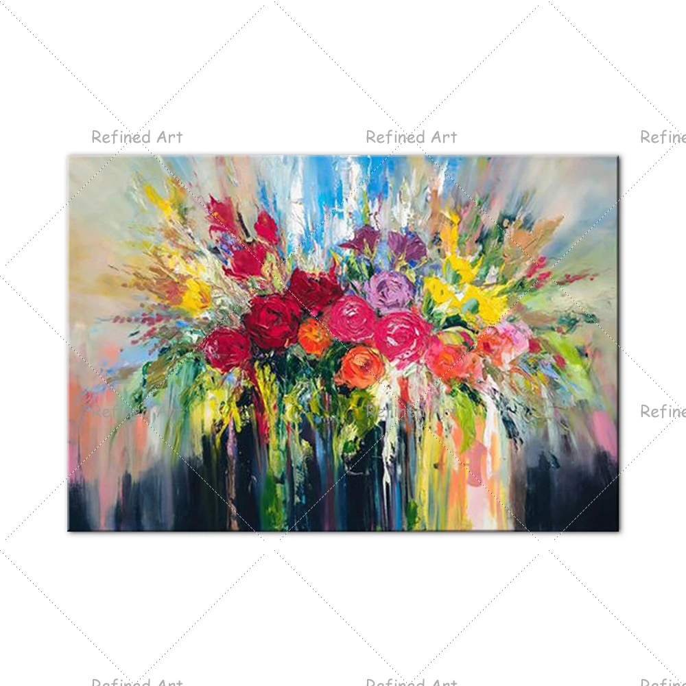 Paleta de pintura al &oacute;leo pintada a mano, Arte abstracto colorido de flor de Rosa, lienzo para decoraci&oacute;n de pared del hogar y sala de estar-4