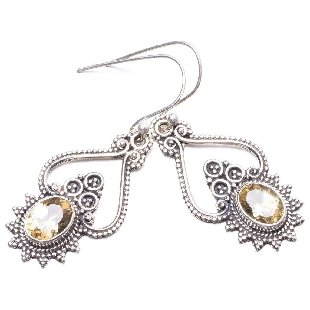 

Natural Citrine Handmade Unique 925 Sterling Silver Earrings 1.5" Y2526