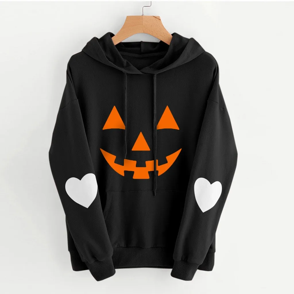 

Sweatshirt Women's Clothing Zipper Hoodies Long Sleeve Halloween Pumpkin Drawstring Pocket Hoodie hoodies Women's sweatshirt