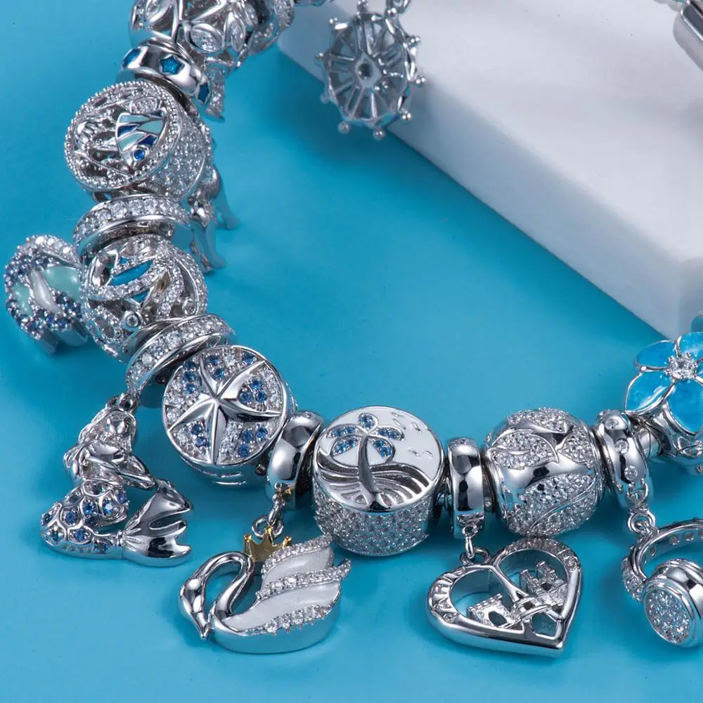 Тропическое побережье 925 пробы серебро тропических рыб и вод tailBeads Подвески Fit