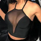 Сексуальный черный сетчатый женский облегающий кроп-топ с вырезами, новинка 2020, модные летние базовые Топы для женщин, ажурная сетка