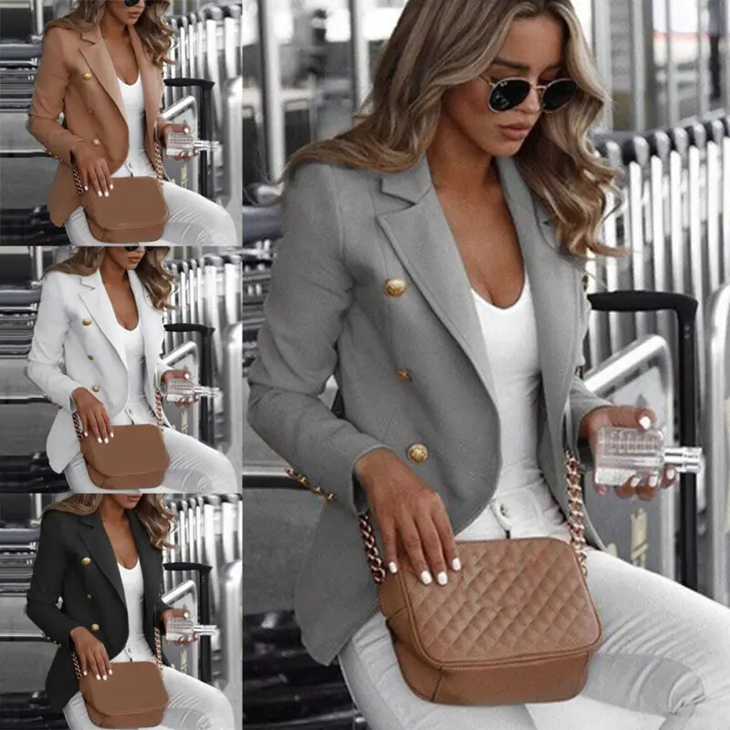 Женское деловое пальто с длинным рукавом Повседневная однотонная приталенная