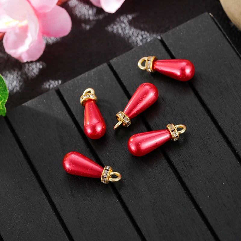 10pcs/lot Diy Supplies Beads Imitation Pearl Pendant Water Drop Round With Rhinestone Garment Accessories | Дом и сад