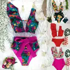 Купальник женский с высокой талией, пикантный бикини с чашками пуш-ап, купальный костюм на одно плечо, с оборками, пляжная одежда, 2020