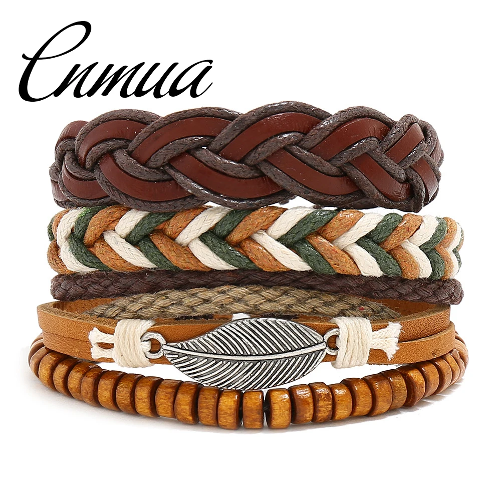 Новый Ретро Тканые Браслет из натуральной кожи Простой diy мульти корень