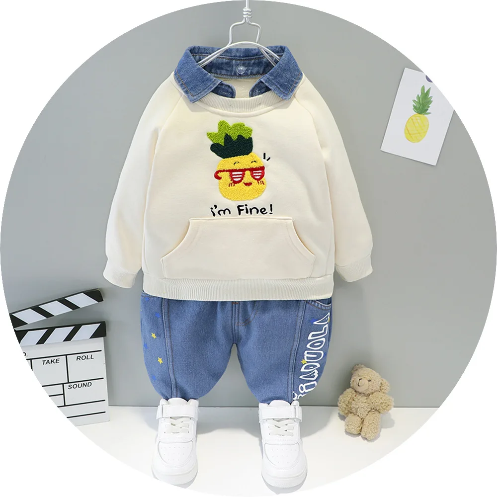 

Fashion Spring Autumn Kids Cartoon Clothes Boys Girl Baby Thicken Jacket Pants 2Pcs/Sets Casual Children Letter Cotton Tracksuit