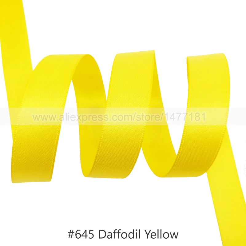 645 Daffodil Yellow 25 Yards) 6 9 16 25 38 50 мм атласная лента Двусторонняя лента высокого качества полиэстер Двусторонняя лента банты изготовление тканей - Цвет: 645 Daffodil Yellow