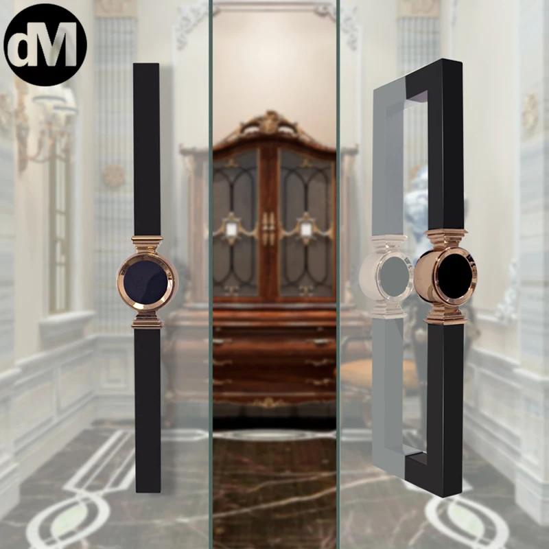 

DM 2pcs/Set (one pair) Black Gold & Rose Gold Titanium Plating Super New High-End Modern Glass Door Handle Double-Opening Gate