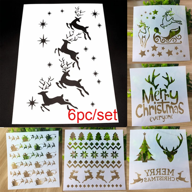 

6pc Christmas Deer Stencil Coloring Embossing Accessories Painting Template DIY Scrapbooking Diary Stamp Decoration Reusable