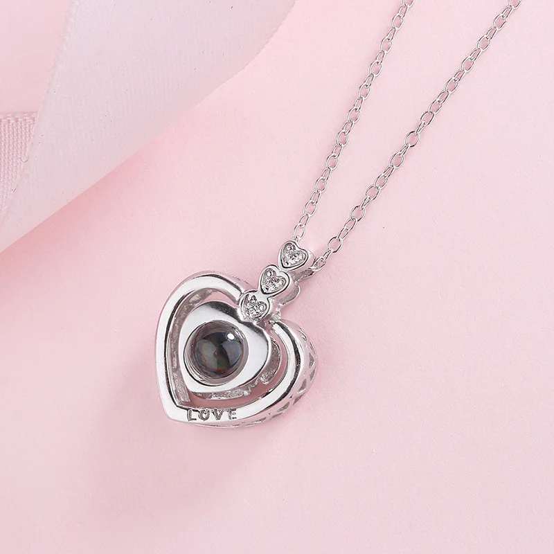 Amxiu Проецирование 100 языков I Love You 925 серебряное ожерелье с подвеской для женщин и девочек ожерелье подарок на день Святого Валентина ювелирные изделия