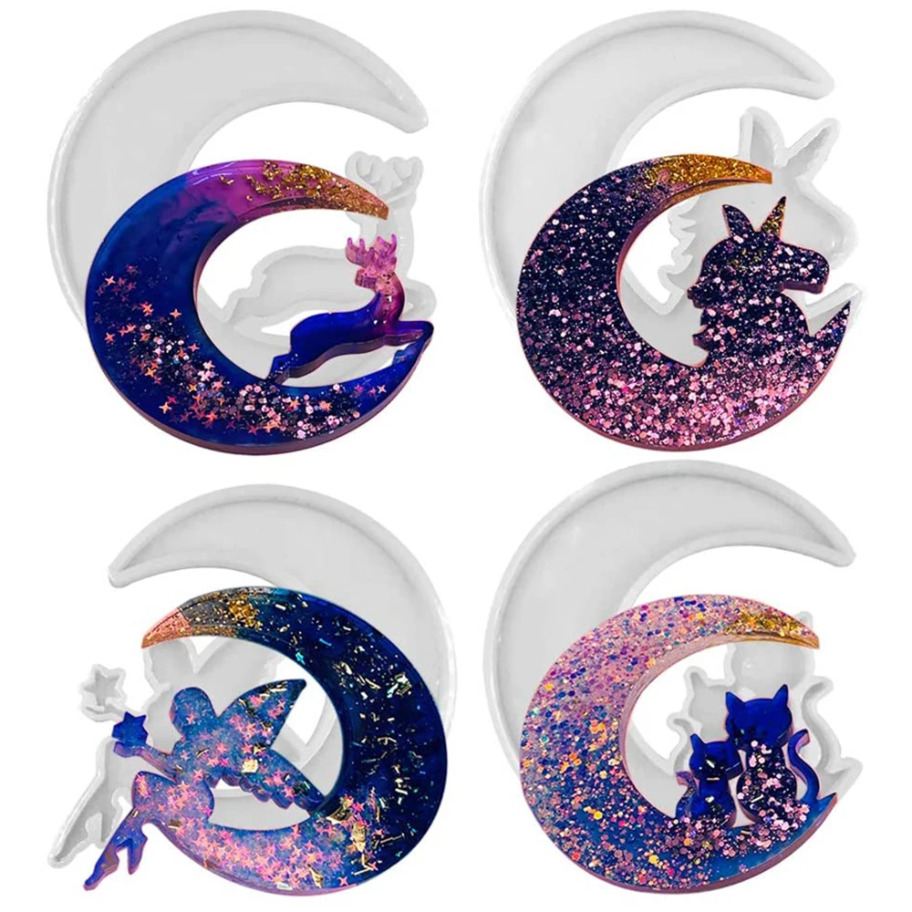 

Moon Phase Tray Silicone Resin Mold Storage Box Casting Jewelry Making Moulds For Making Moon Cat Deer Unicorn Home Deco