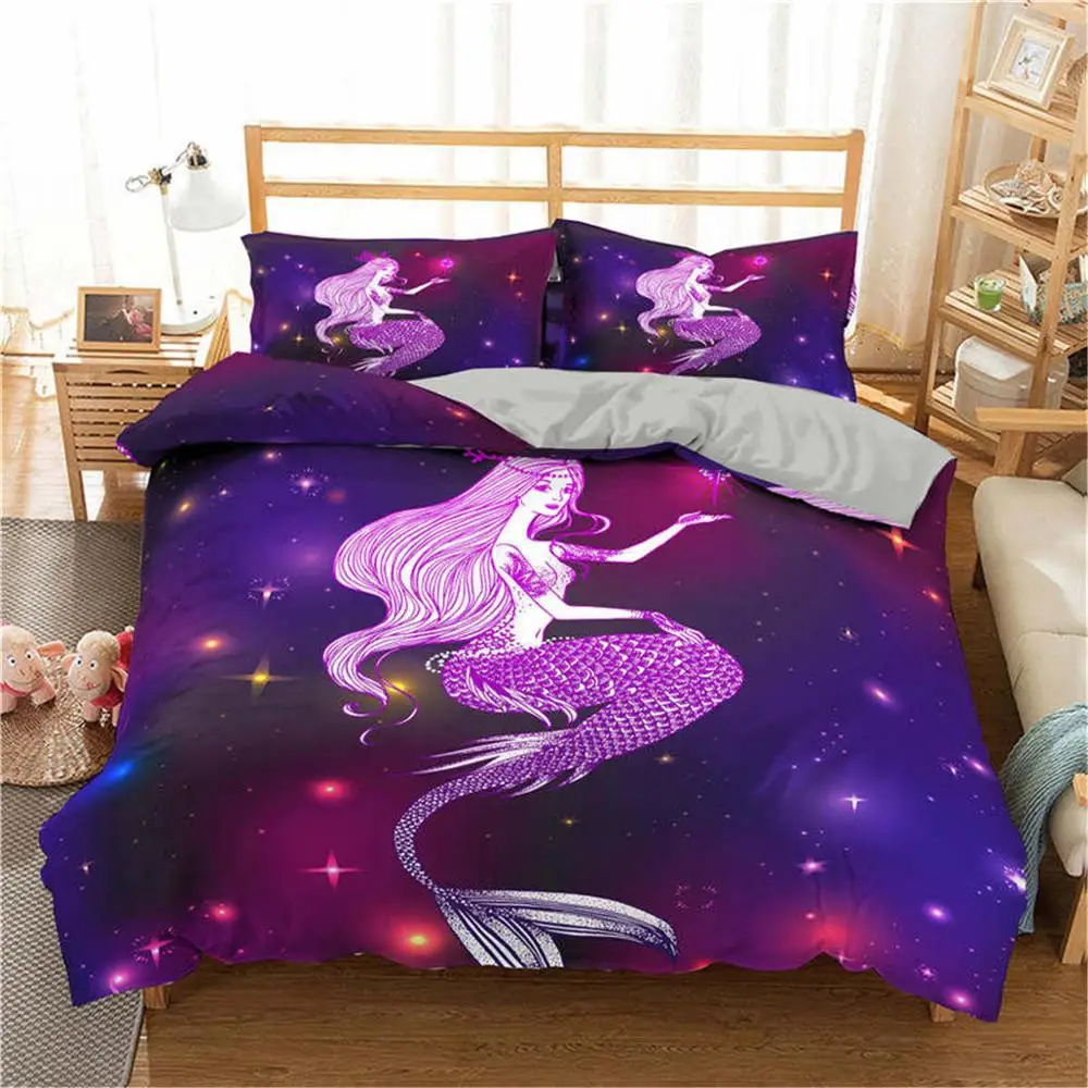 Homesky 3D Mermaid Bedding Set Cartoon Duvet Cover Bed Single Full Queen King Size Beddings | Дом и сад