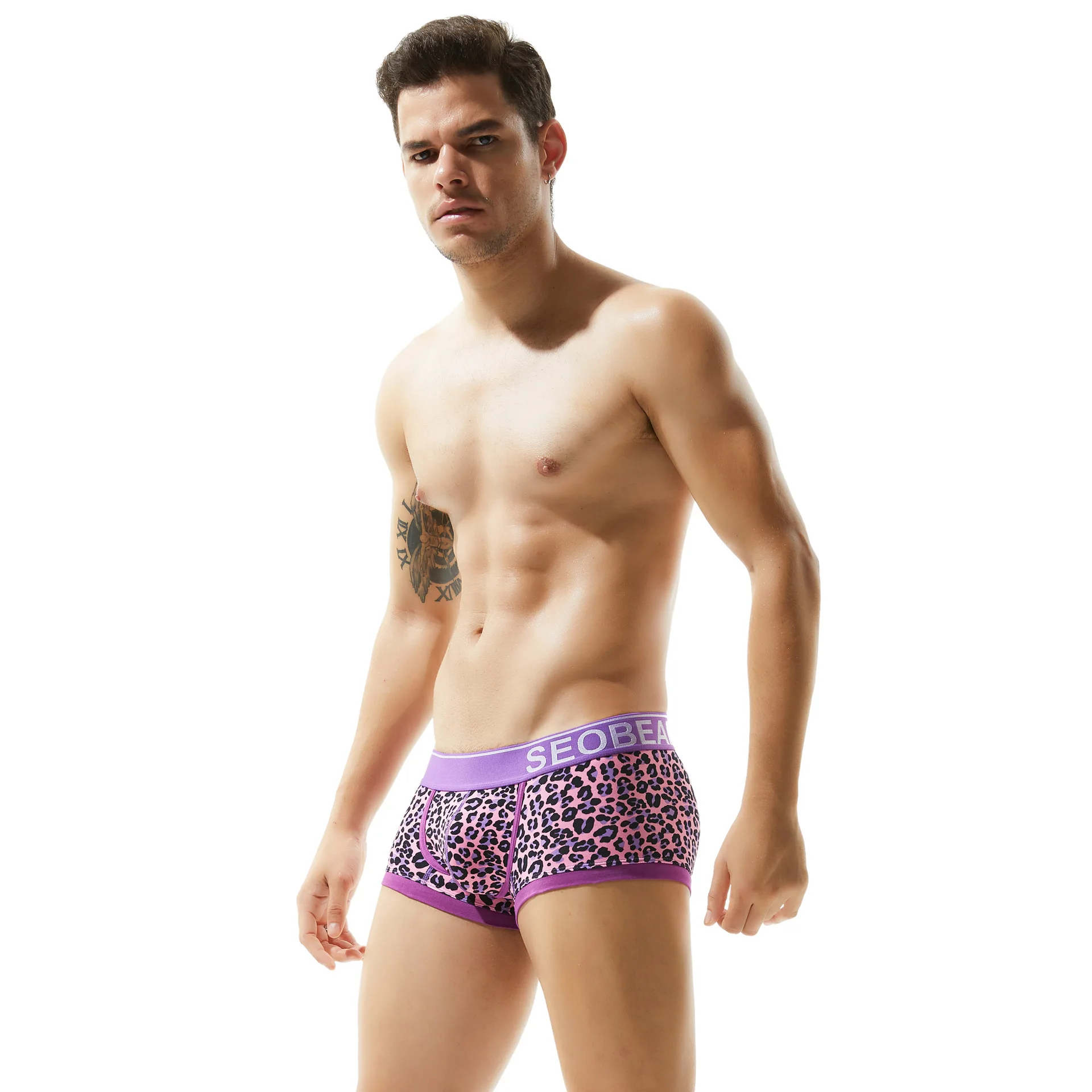 SEOBEAN Men's Underwear Fashion Sexy Leopard Printing Panties Comfortable Boyshort Breathable Lifting Buttocks Boxers | Мужская
