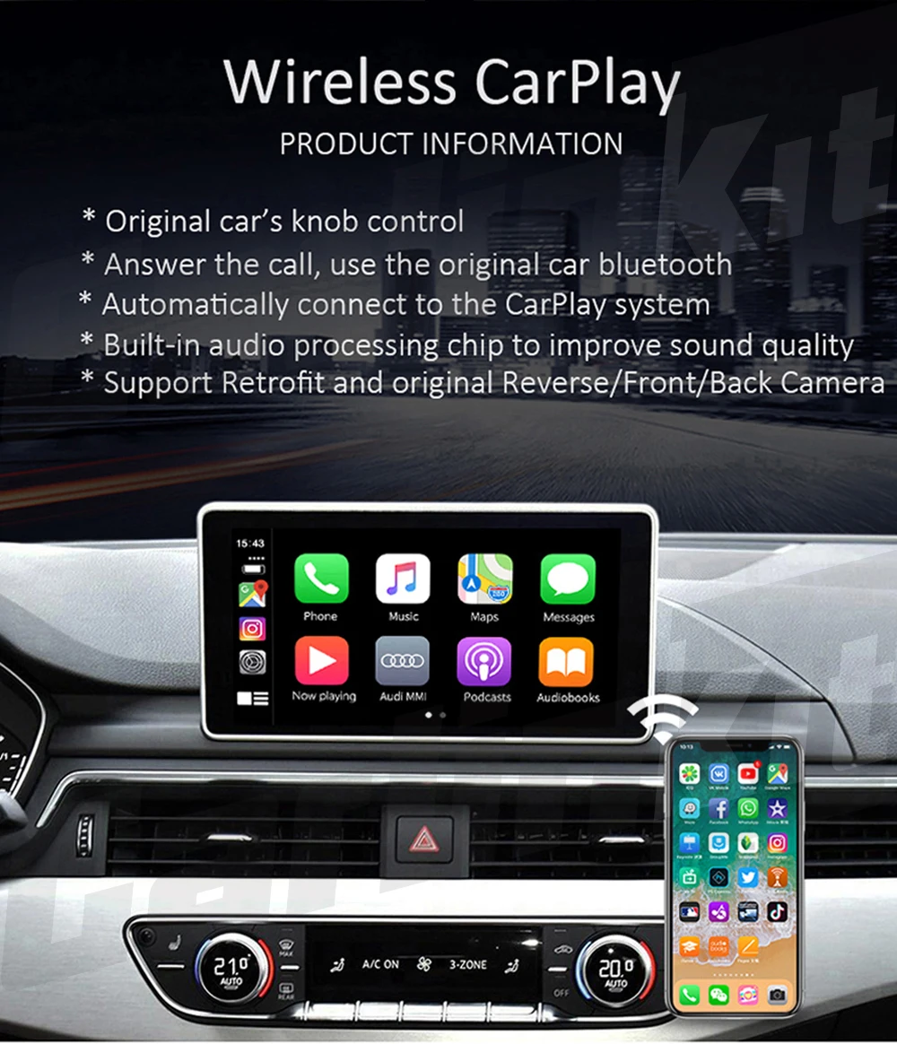 Carlinkit беспроводной CarPlay Android Авто декодер для Audi A8 MMI 2013- экран обратного изображения комплект модернизации