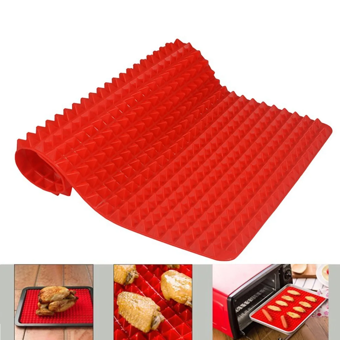 

Silicone Pyramid Pan Non Stick Cooking Mat Oven Baking Tray Fat Reducing