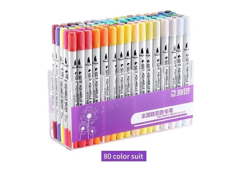 Sta 12/24/36/48/80 Colors Dual Tips Brush Marker Pen 0.4mm Fineliner Watercolor Sketch Marker Pen For Drawing Manga Art Supplies