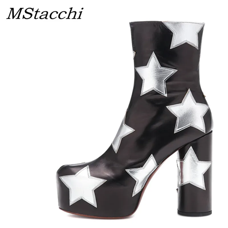 MStacchi-Botines con plataforma para Mujer, zapatos de tacón alto de cuero con estampado de estrellas, de lujo, redondos, 2022
