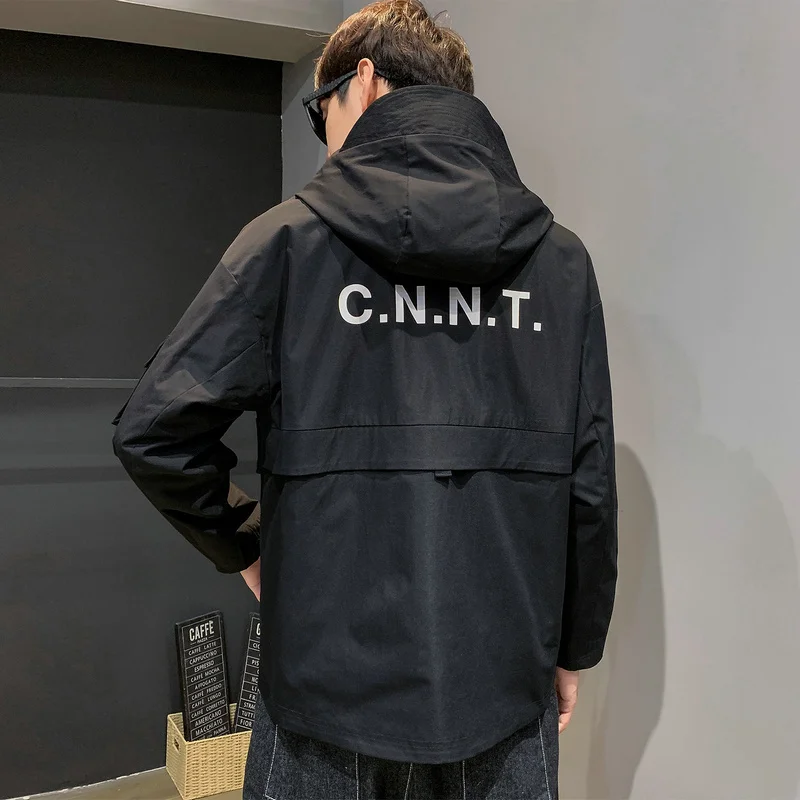 Мужская осенняя куртка с капюшоном корейский стиль черный хаки желтый размер M-5XL