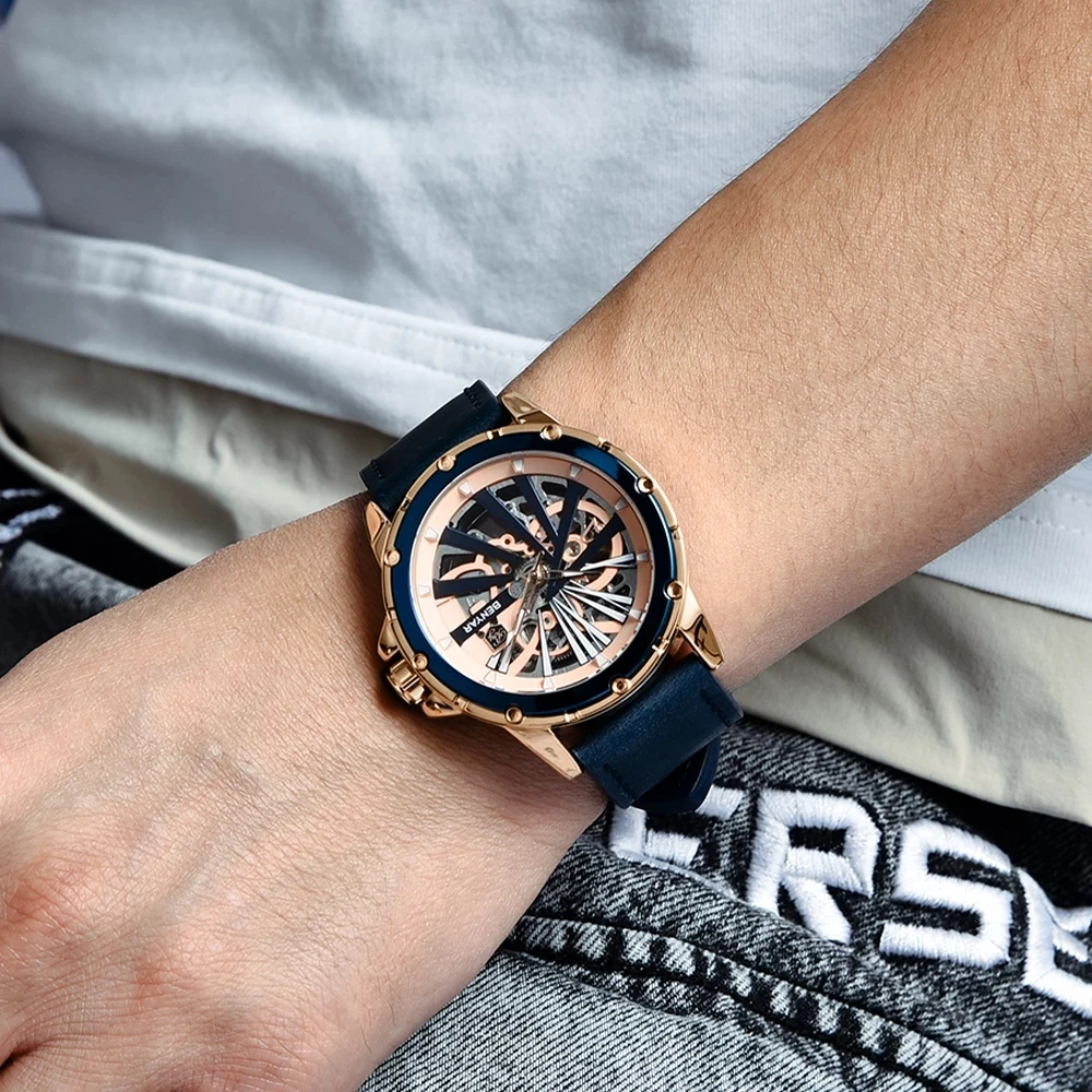 

Top Brand Benyar Automatic Men's Mechanical Watch Business Luxury Hollow Leather Male Clock Waterproof Trend Watch reloj hombre