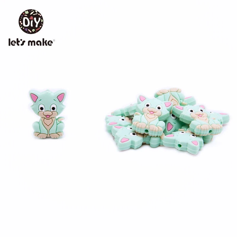 mint cat Силиконовые Бусины, 3 шт, животные, Мультяшные формы, BPA бесплатно, силиконовые бусины для детей, качество еды, Прорезыватель для зубов, крошечные стержни, Детские Прорезыватели - Цвет: mint cat