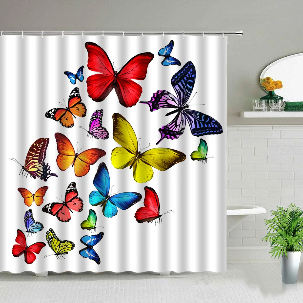 

Colorful Butterfly Shower Curtains Polyester Cloth Printed Bath Curtain Waterproof Bathroom Decor Butterflies Printing Washable