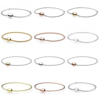 authentic 925 sterling silver circular clasp snake chain basic bracelets bangle fit women bead charm diy fashion jewelry