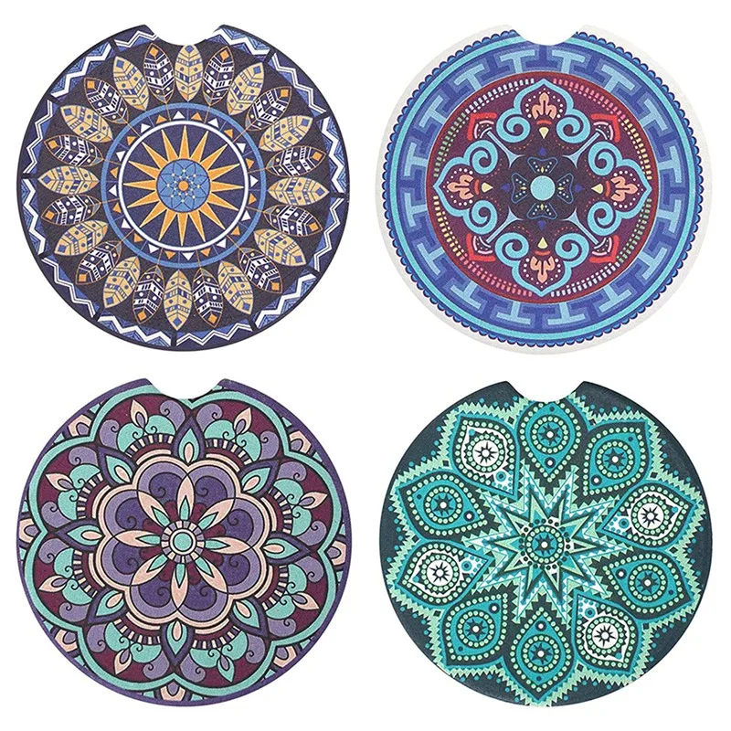

4 упаковки, автомобильные подставки для напитков, впитывающие влагу, мандала, Керамический автомобильный подстаканник, подстаканник для ва...