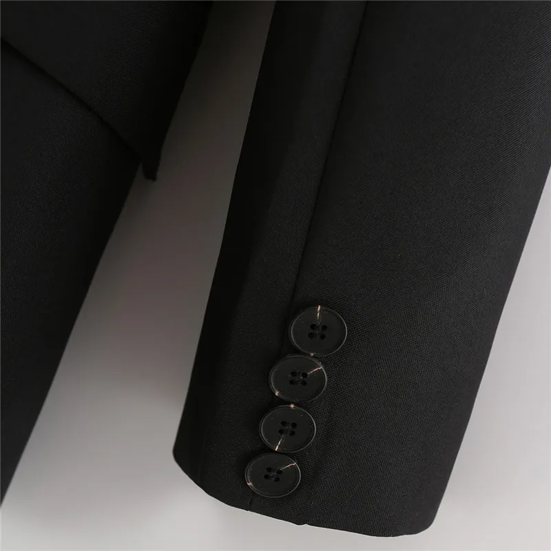 

BLSQR Fashion Women Black Suit Blazer Long Sleeve Pocket Office Lady Business Coat Female Retro Tops