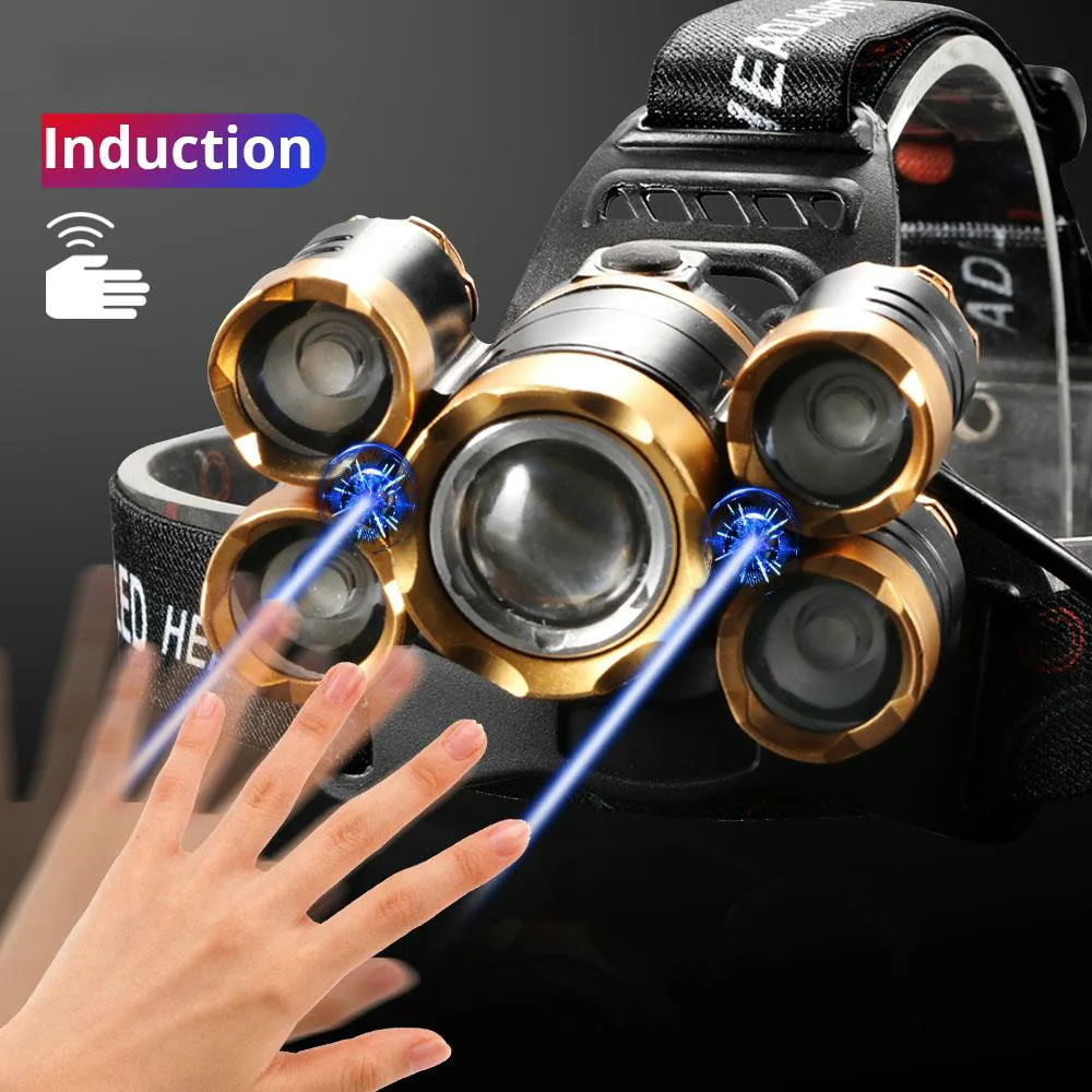 Налобный фонарь с 5 мощными светодиодными лампами и аккумулятором 18650|Налобные