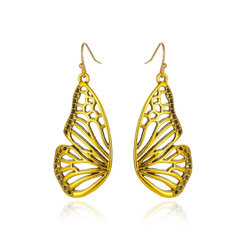 Женские серьги-подвески в стиле ретро с полой половинной крылышкой золотистого и