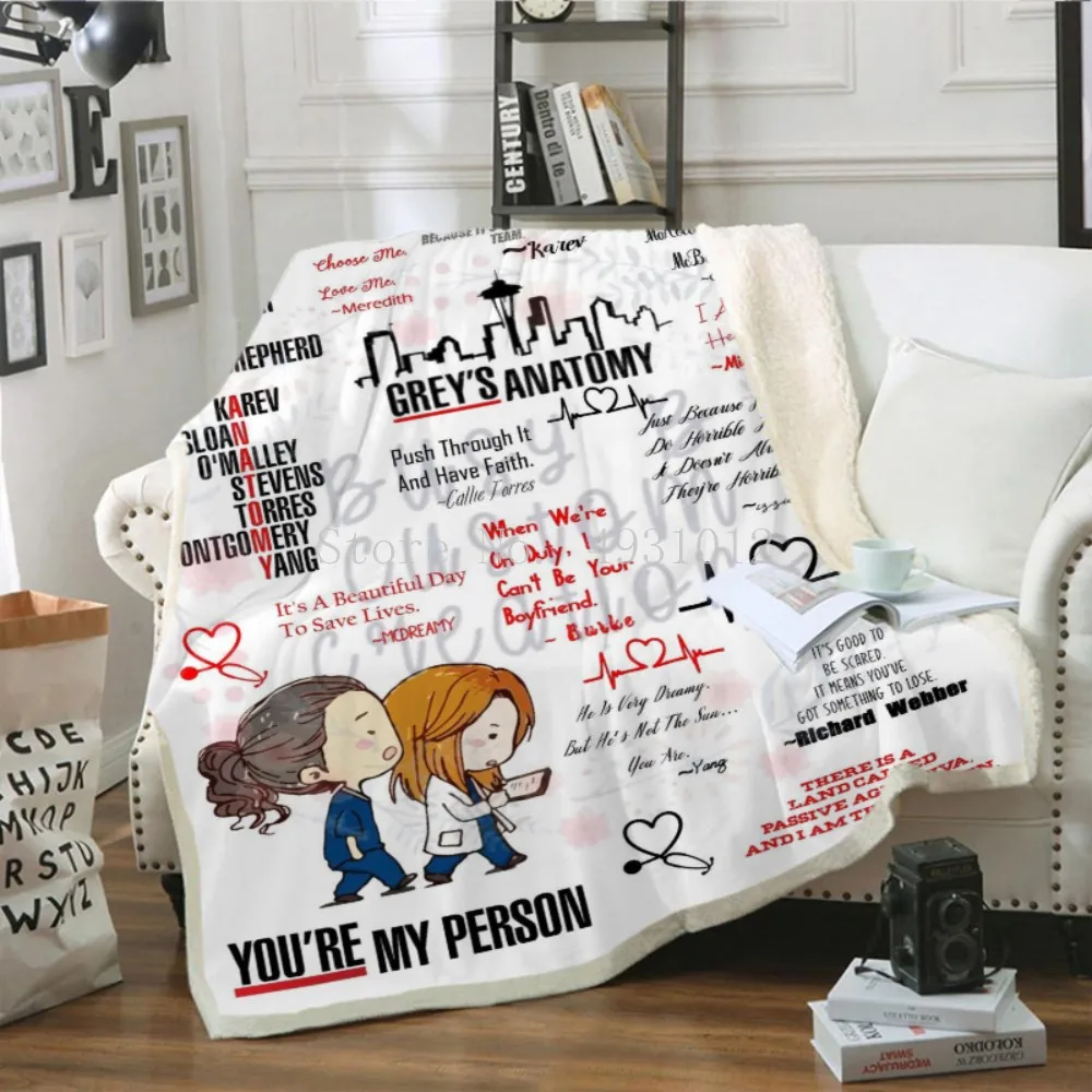 

3D Print Grey's Anatomy Frie Plush Throw Blanket Sherpa Fleece Bedspread Blanket Vintage Bedding Square Picnic Wool Soft Blanket