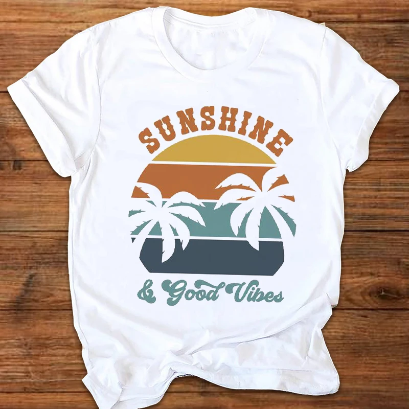 

Women Graphic Beach Striped Cute Fashion Short Sleeve Ladies Printing Print Clothes Lady Tees Tops Female T Shirt Womens T-Shirt