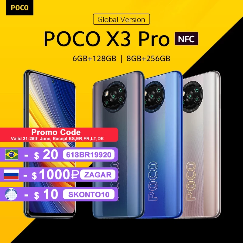 Глобальная версия POCO X3 Pro 6 ГБ 128 ГБ/8 256 мобильный телефон Snapdragon 860 120 Гц DotDisplay 732G 48MP