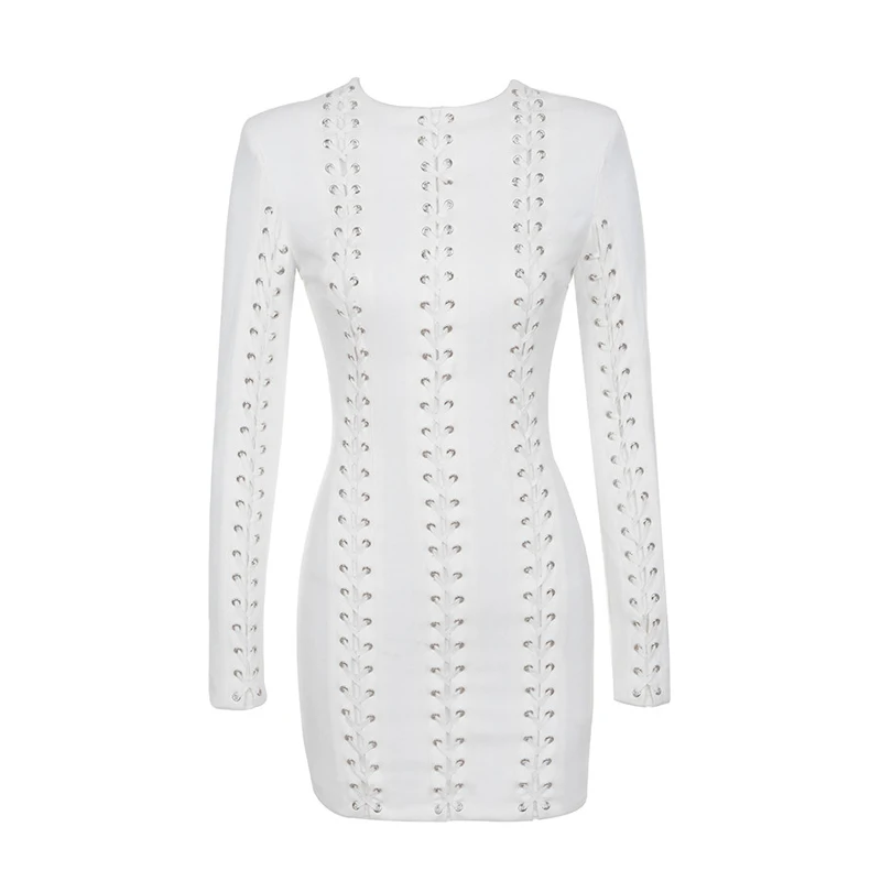 New Style Bandage Dress Fashion O Neck Lace Up Long Sleeve Slim Bodycon Celebrity Evening Party Dresses Vestidos Club Mini | Женская