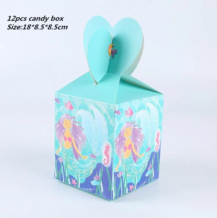 12pcs candy box 10 шт. Русалочка бумажная Конфета попкорн Подарочная коробка Висячие десертные сумки подарки для девочек на свадьбу День рождения вечерние украшения Русалочки - Цвет: 12pcs candy box
